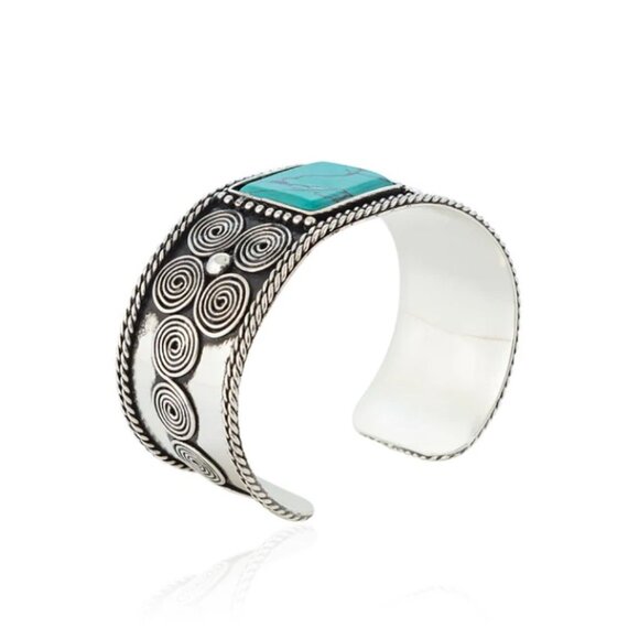 Myra Silver and Turquoise Handcrafted Cuff Bracelet "Mountain Views" - Picture 4 of 6